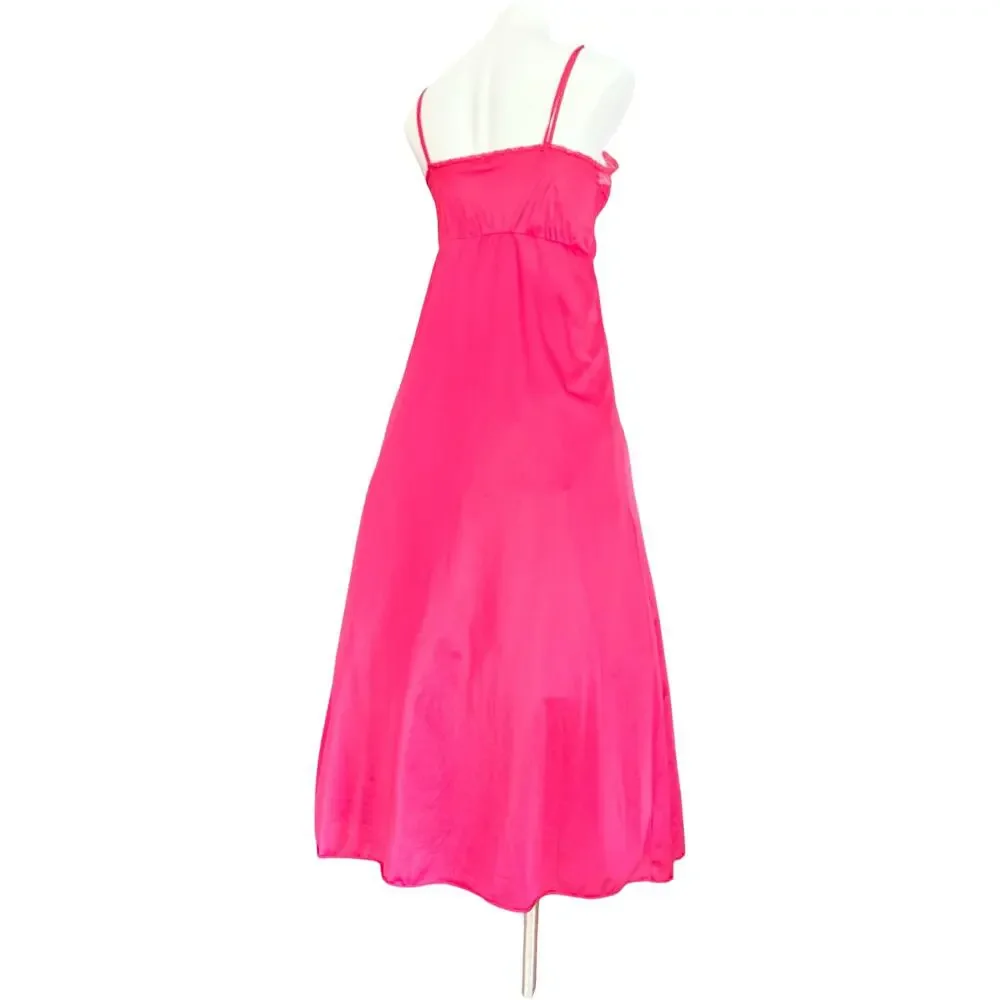 Diane Von Furstenberg 1970s Vintage Hot Pink Fuchsia Nylon Nightgown DVF BE-7